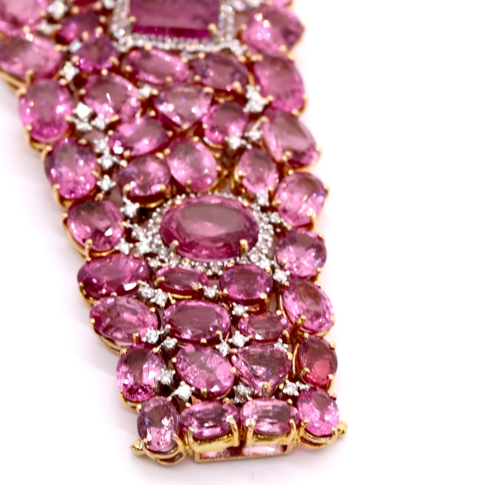 66.47 Pink Spinel Yellow Gold Diamonds Bracelet - Picture 12 of 12